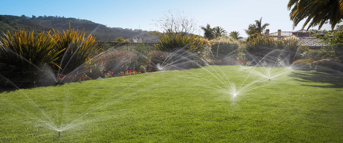 Sprinklers spraying back yard, great coverage